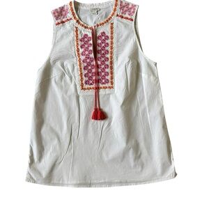 J. Crew White Sleeveless Embroidered Tunic with Pink Embroidery and Orange Trim
